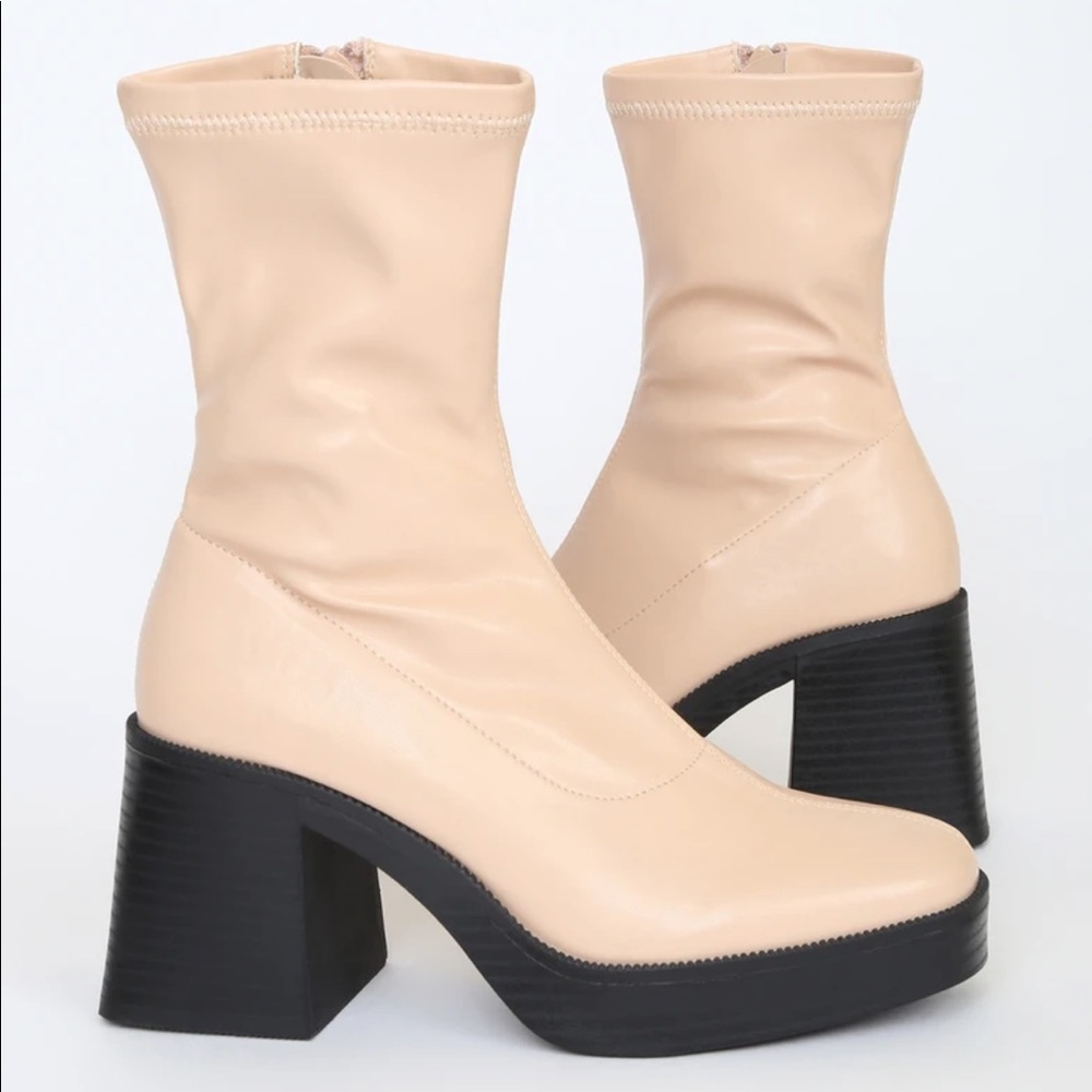 Lulus Almond Platform Mid-Calf Boots